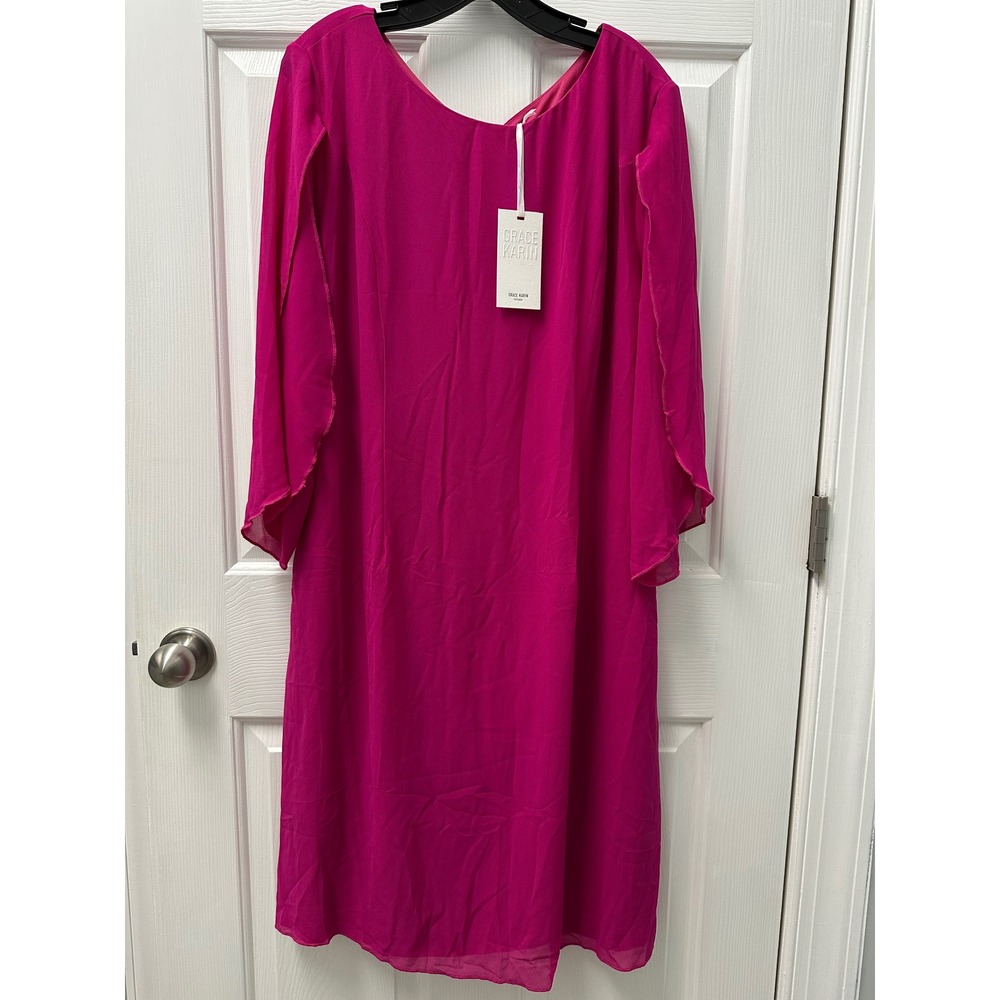 Grace Karin Magenta Pink Chiffon Split Sleeve Cocktail Shift Dress New